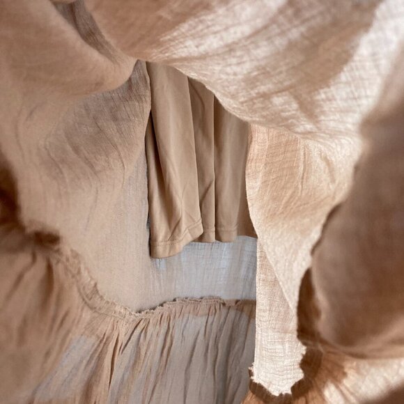 REBELLION  AGAIN  RUFFLeD LONG BOHO LACE MAXI DRESS SIZE SMALL- BEIGE - Picture 10 of 12